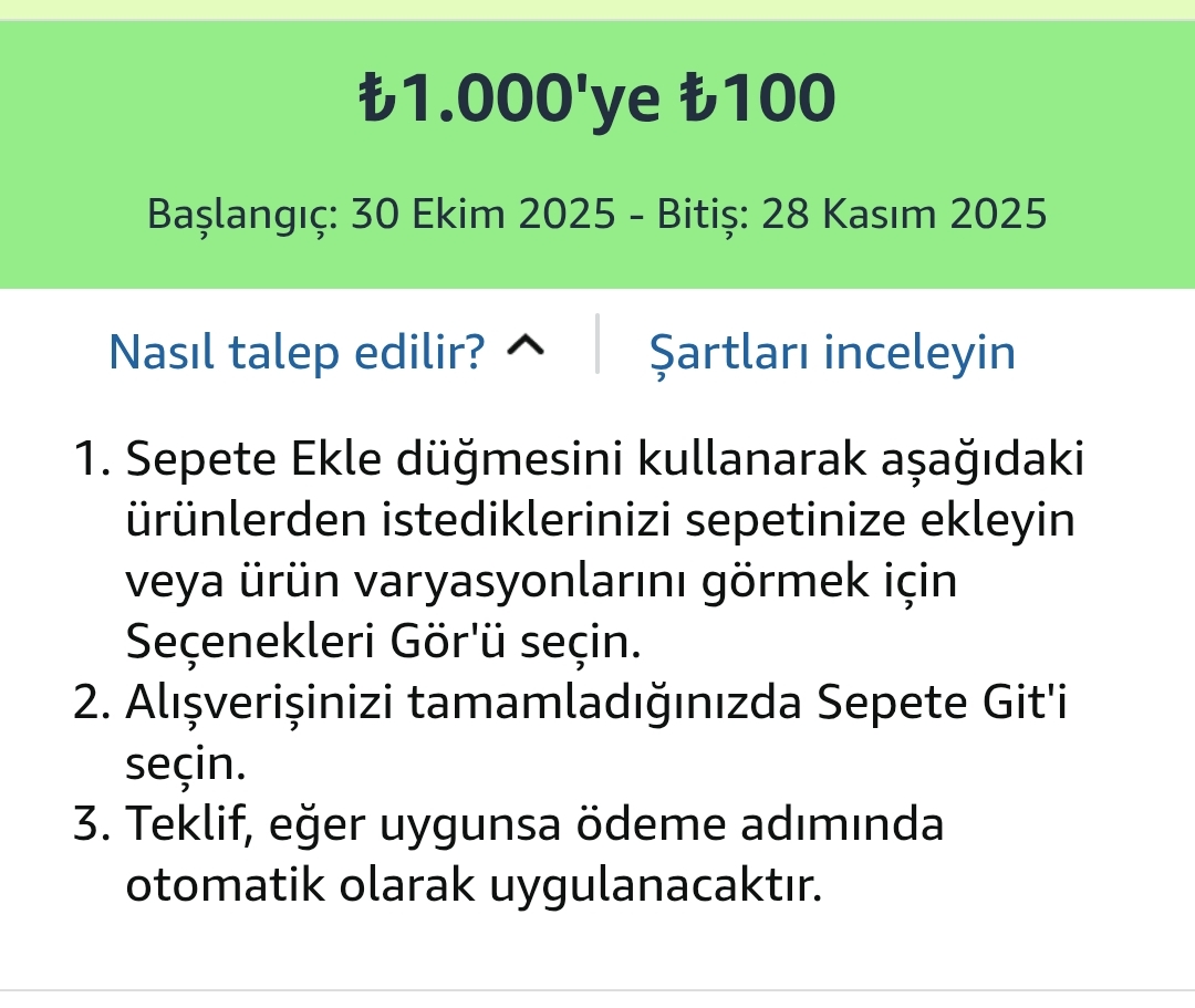 1000TLye 100TL indirim