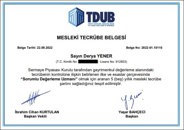 MESLEKİ TECRÜBE BELGEM 5 YILLIK tc yok