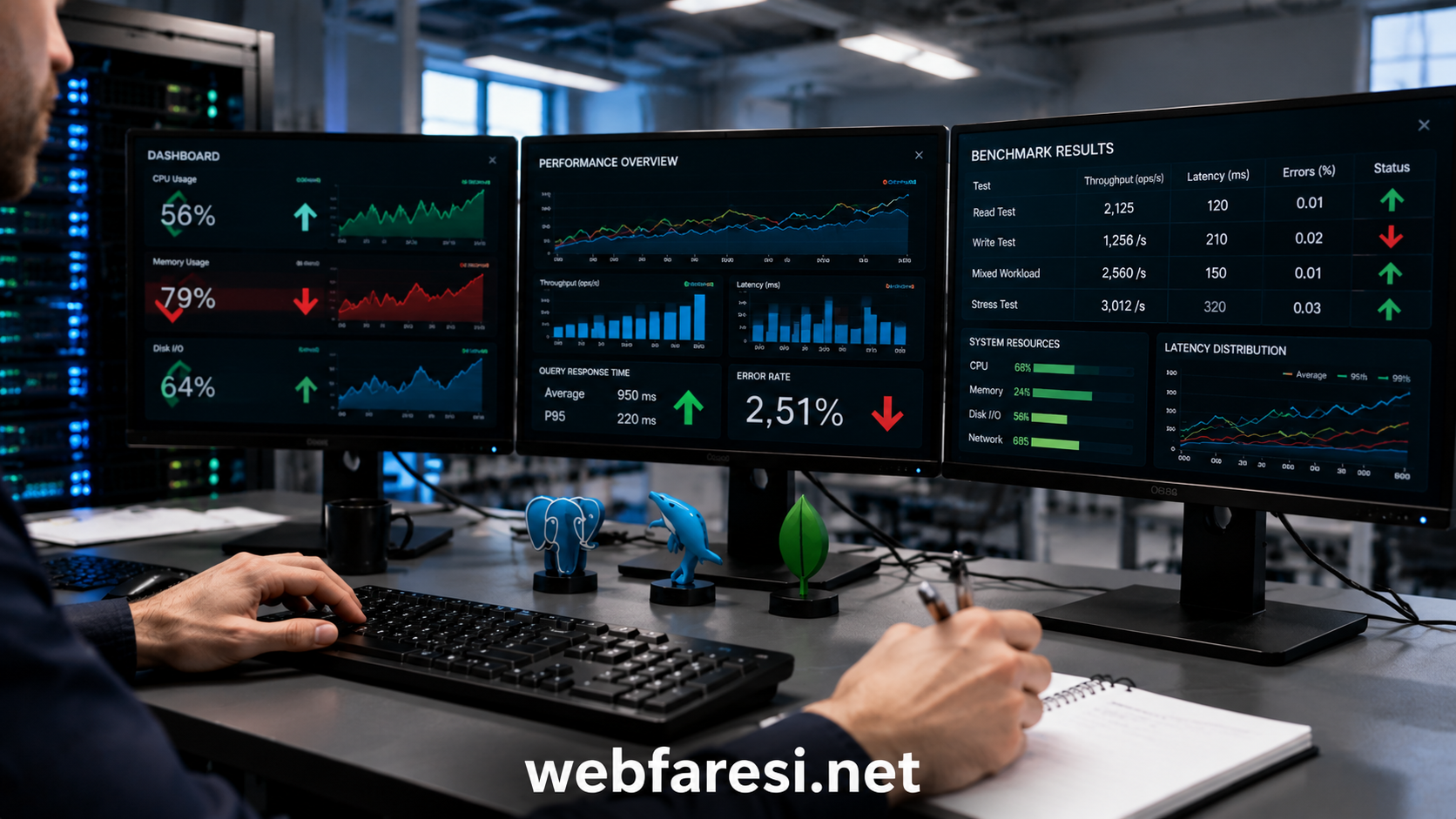 PostgreSQL vs MySQL vs MongoDB benchmark test sonuçları 2026