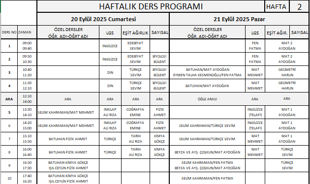 Ders Programı 1