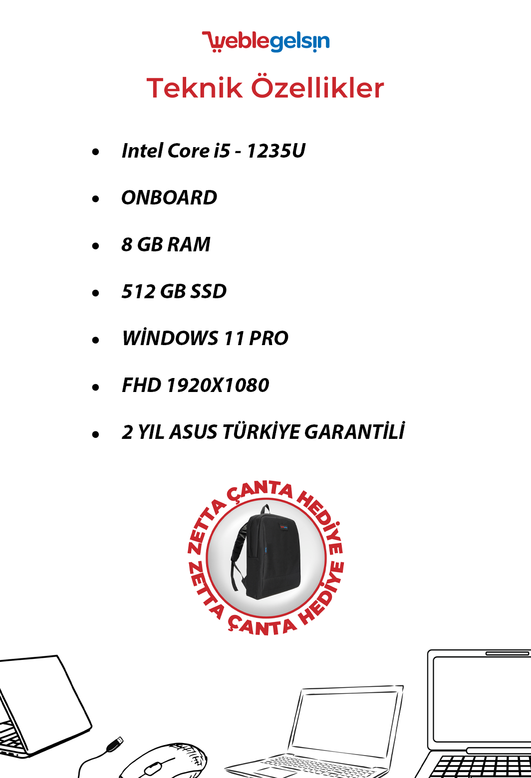 Asus Vivobook 15 12.Nesil Core i5 1235U-8Gb-512Gb Ssd-15.6inc-W11