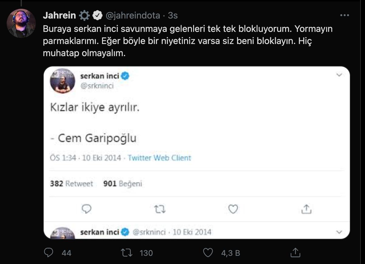 10 ağustos 2021 jahrein vs serkan inci tartışması