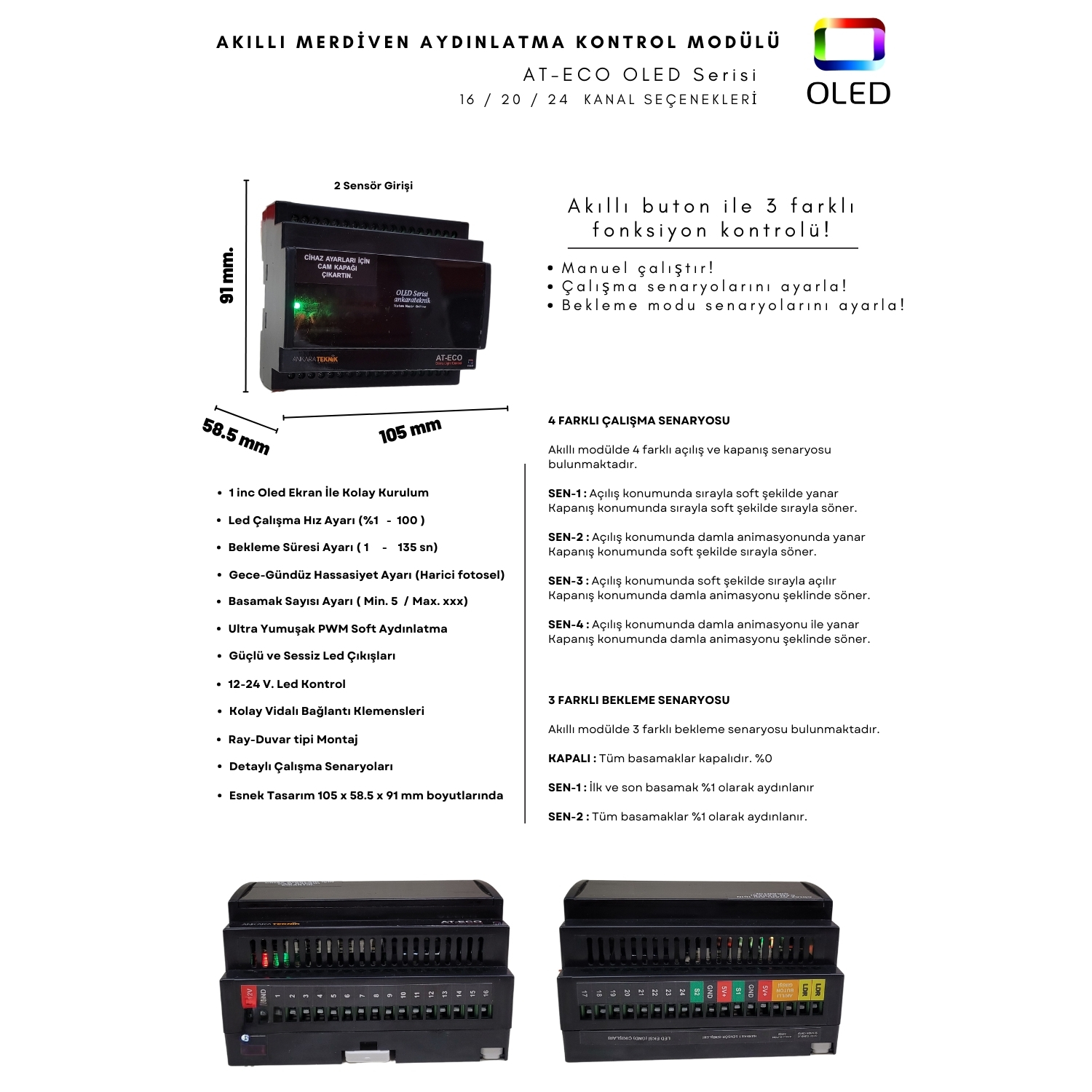 PTTAVM: Akıllı Merdiven At-Eco Oled Serisi Akıllı Modül + 2 Adet