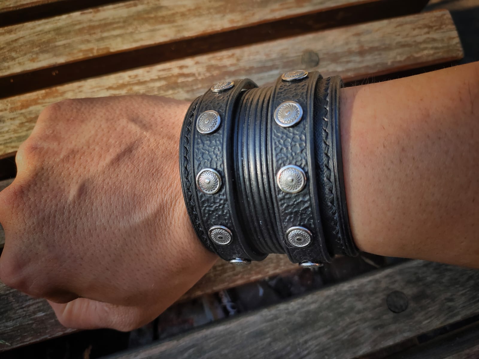 Blackie Frontman Rockstar Double straps Cuff Bracelet With Rivets