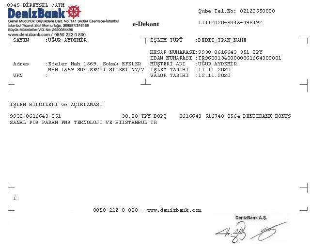 denizbank dekont