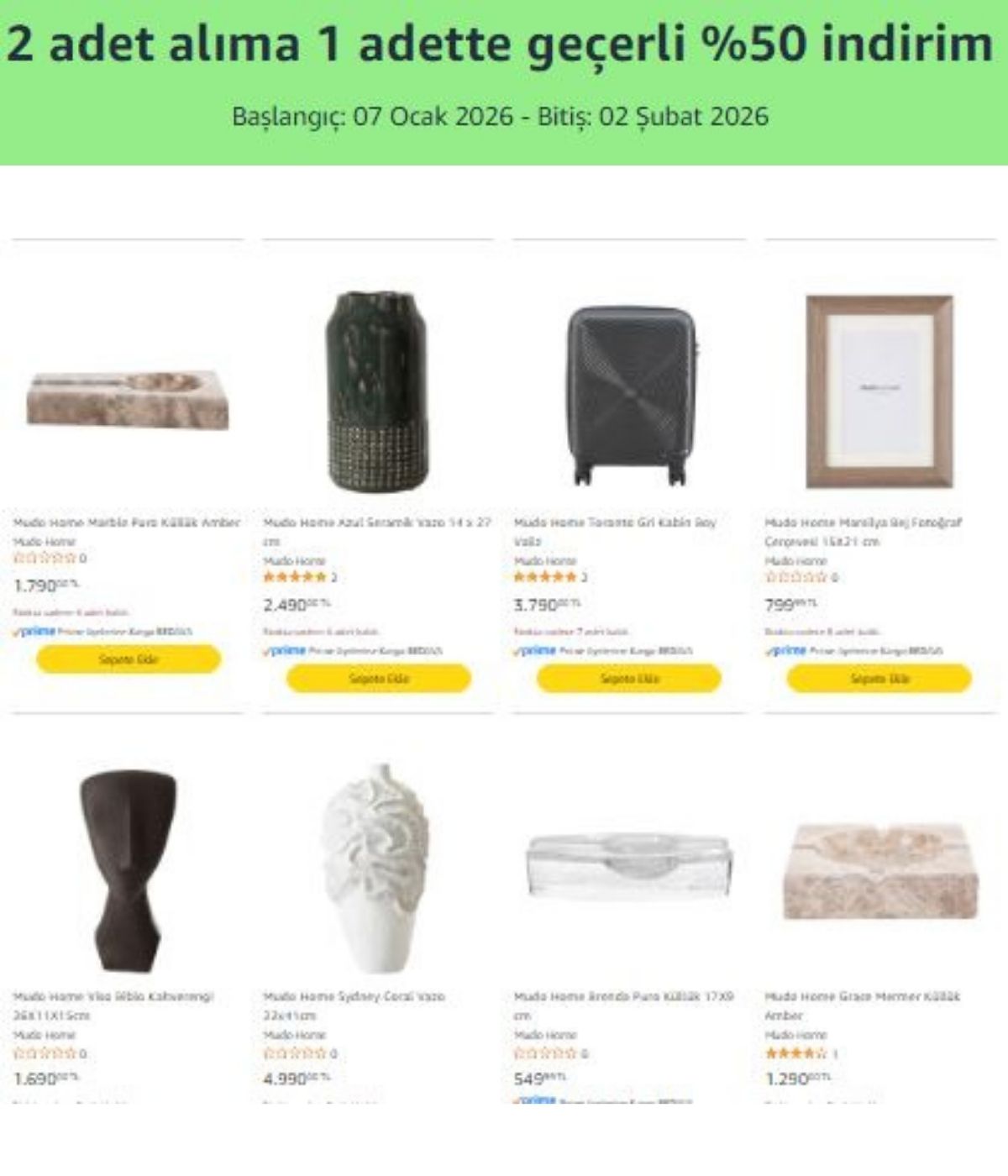 Mudo'da 2 adet alıma 1 adette geçerli %50 indirim