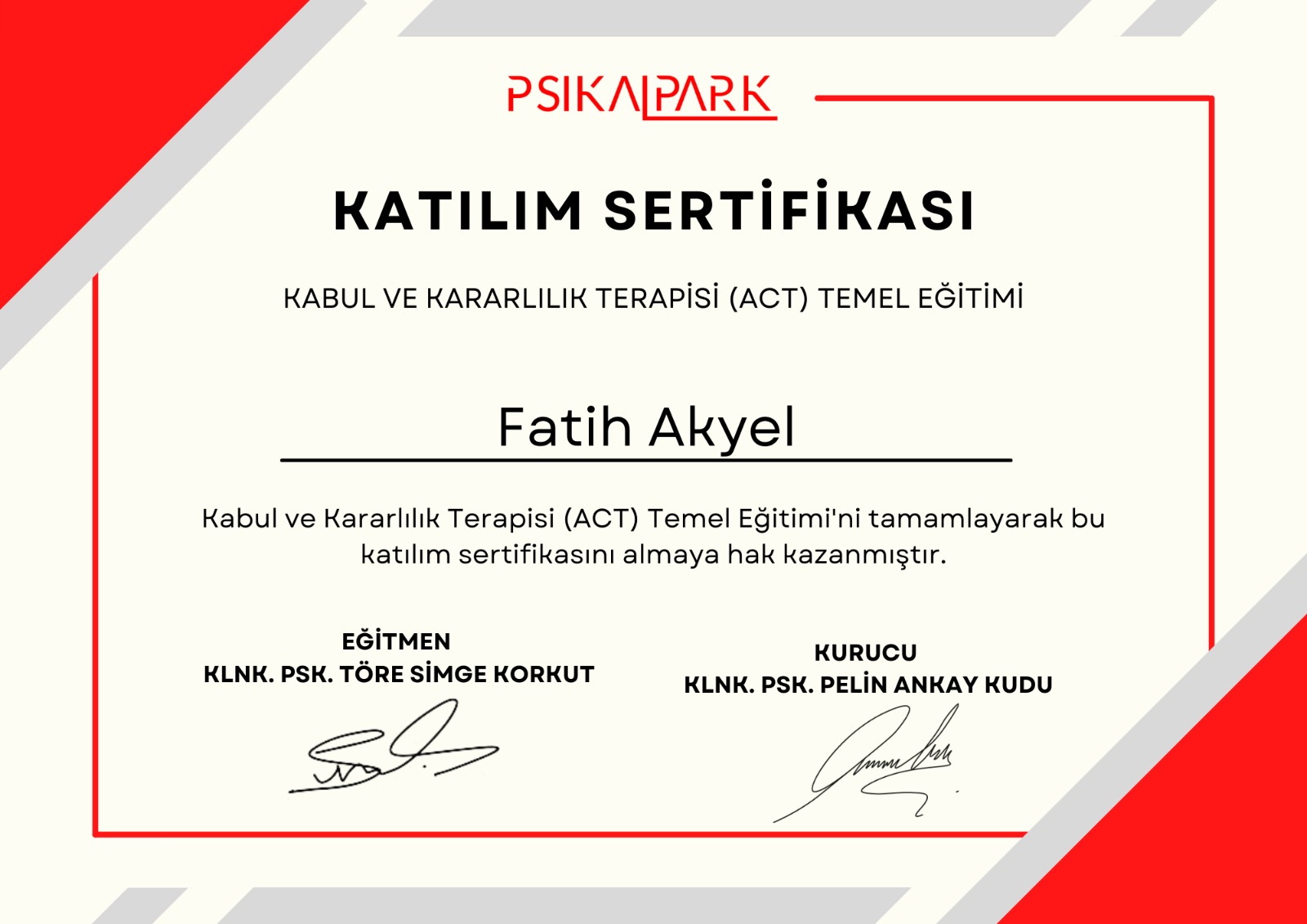 ACT eğitimi sertifikası- Fatih Akyel