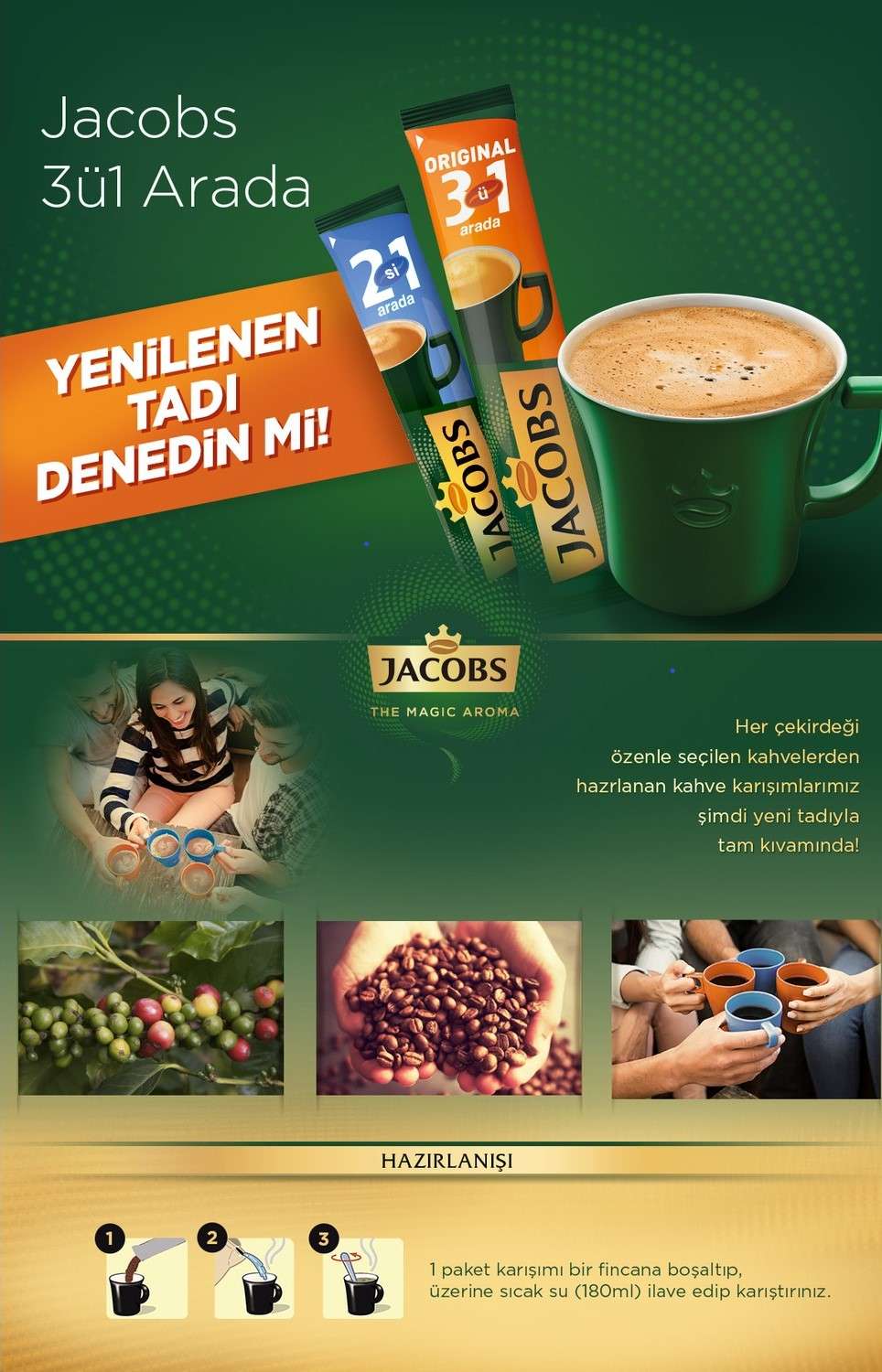 Jacobs 3ü1 Arada 160 Adet Stick Kahve (40 x 4 Paket)