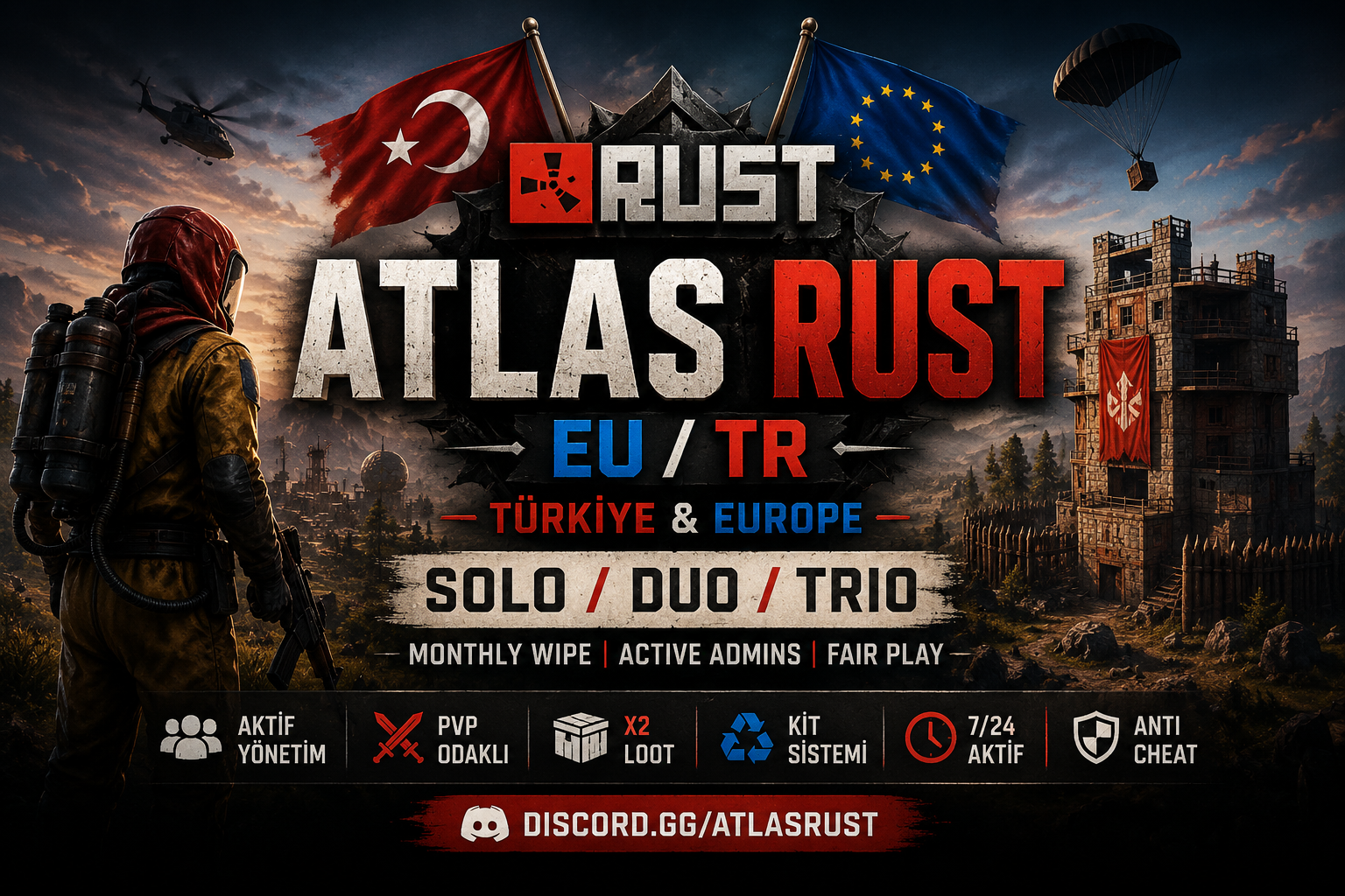 [TR/EU] Atlas Rust 3X Trio | Weekly Wipe | Monthly BP |