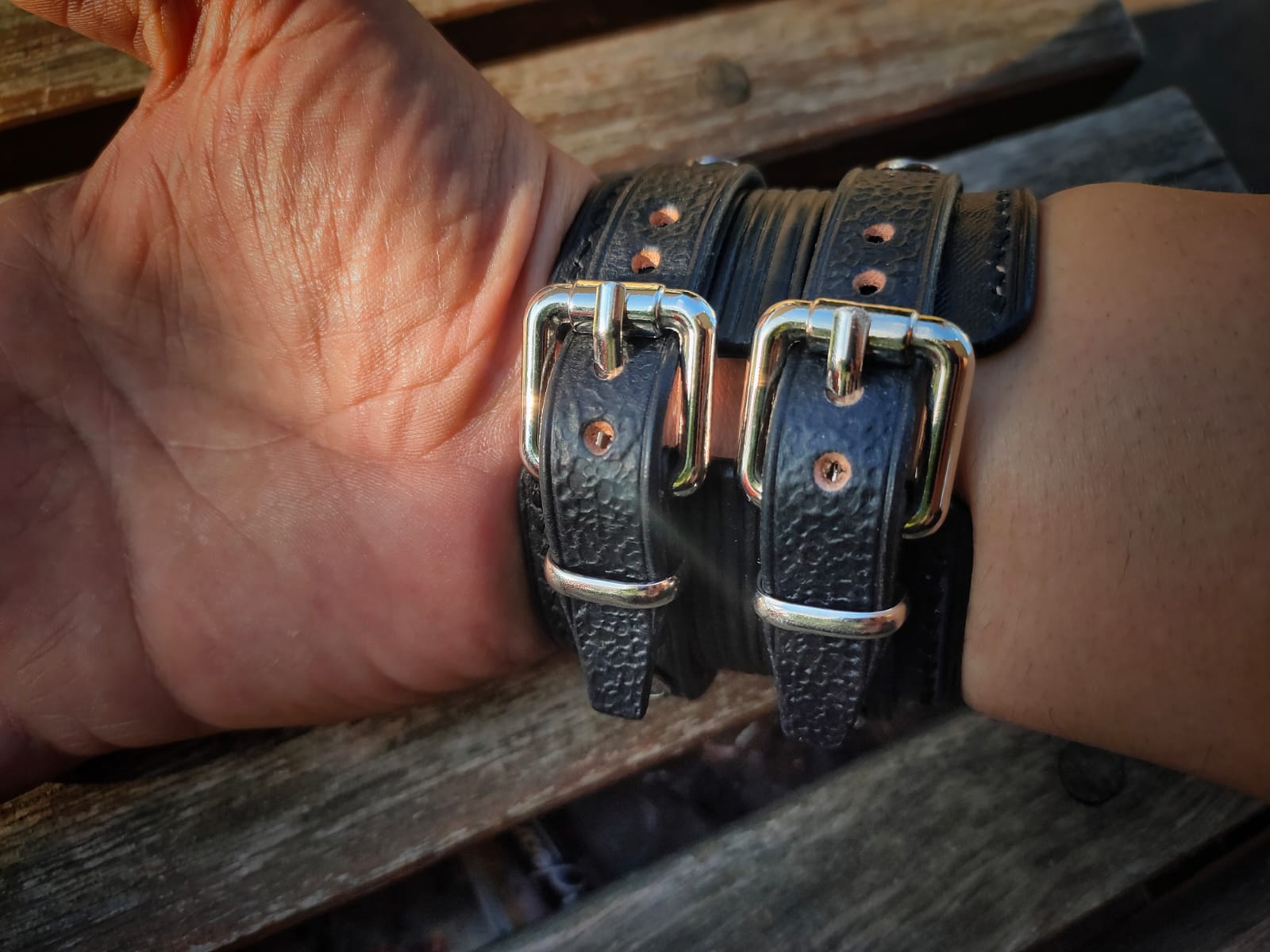 Blackie Frontman Rockstar Double straps Cuff Bracelet With Rivets