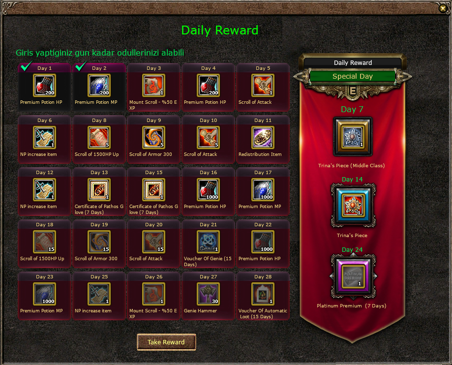 Günlük Giriş Eventi